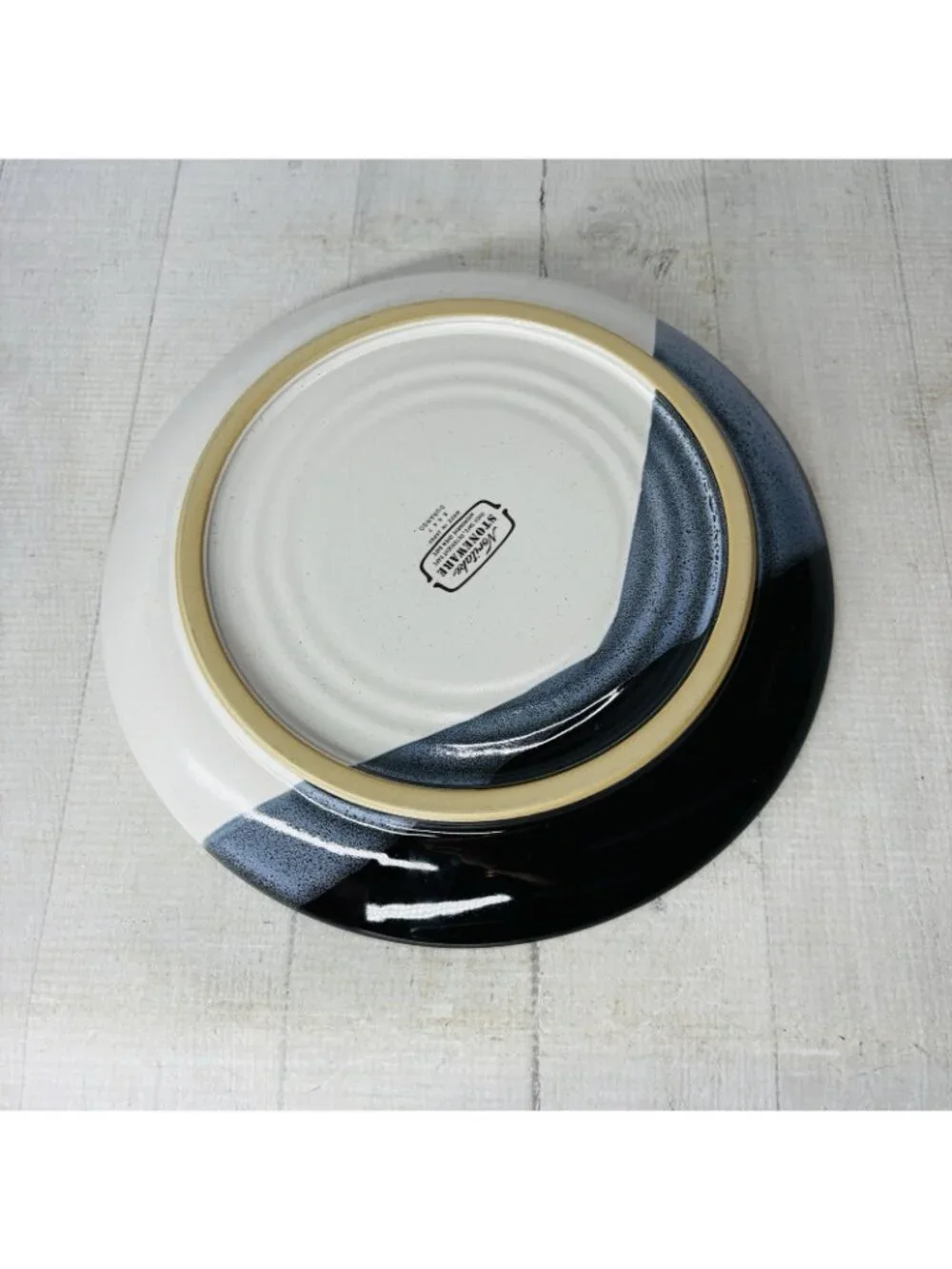 Noritake Stoneware DURANGO 8647 Black Blue Abstract Panels Dinner Plates Set 4